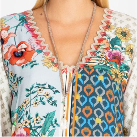 Johnny Was Shana Tunic Size Large NWT Floral Viscose Crepe Boho Blouse - Picture 6 of 9